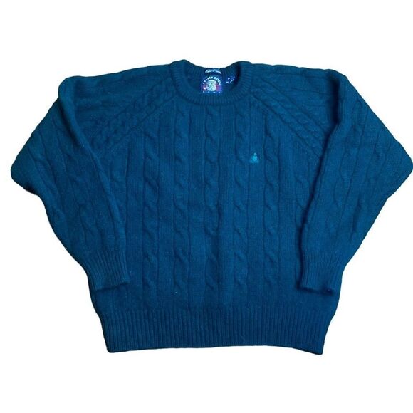 80s Vintage Salty Dog Gant Green Wool Cable Knot Crew Neck Pullover Sweater XL - Picture 1 of 6